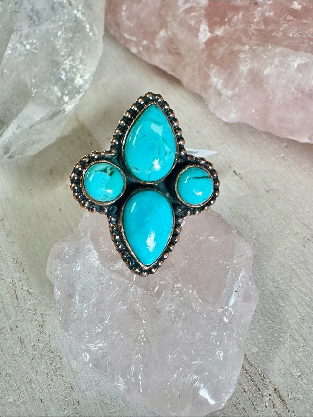 Kingman Mojave Turquoise Cluster COPPER Cluster Statement Ring - Adjustable 6-9